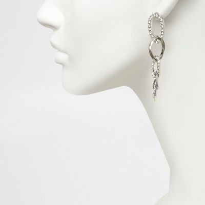Silver tone interlinked dangly earrings